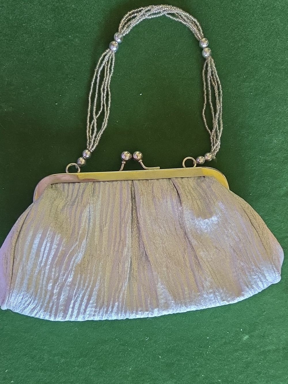 Silver Evening Clutch Bag with Beaded Handle